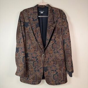 Vintage Size 12 Chocolate Paisley Plaid Wool Blend Blazer Heritage Preppy Art